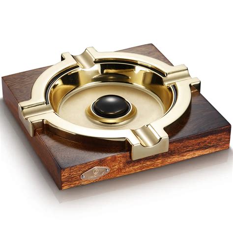 CIGARLOONG Cigar Ashtray Gold Plated Smoke Ashtray Tank Wood Stainless