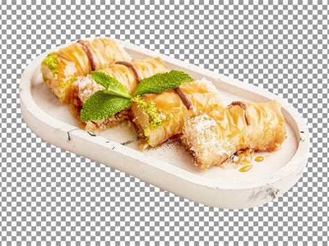 Baklava Savoureux Au Miel Sur Plateau Avec Fond Transparent PSD Premium