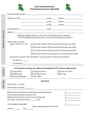 Fillable Online Pto Membership Form Fax Email Print Pdffiller