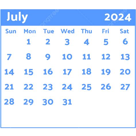 Calendario Azul Julio Vector Png Calendario Mes De Julio