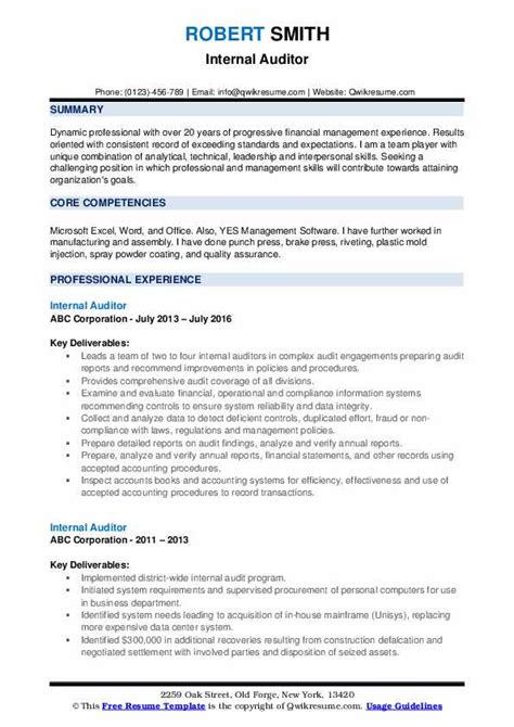 Internal Auditor Resume Samples Qwikresume