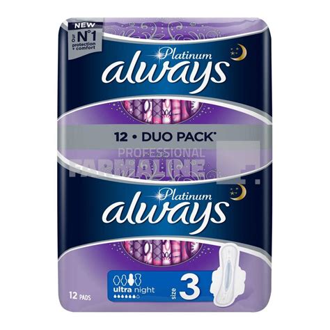 Always Platinum Night Duo Pack Absorbante Size3 12 Bucati La Pret Mic