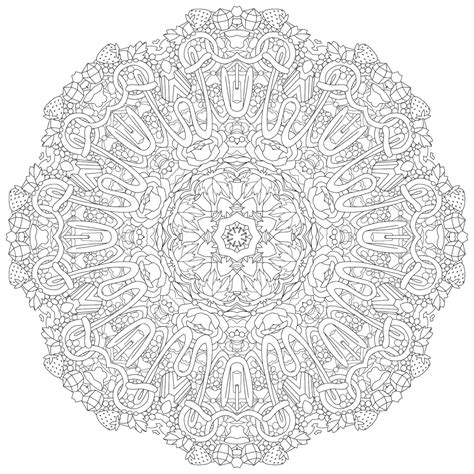 Hand Drawn Zentangle Mandala For Coloring Page Strawberry Doodle