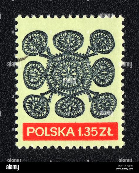 A Postage Stamp Printed In Poland Shows Folk Pattern Circa 1975 Stock