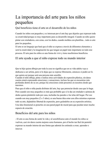 La Importancia Del Arte Para Los Niños Pequeños Pdf