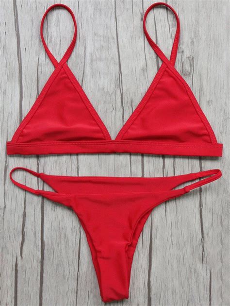 17 OFF 2020 Unlined Plunge String Bikini Set In RED DressLily