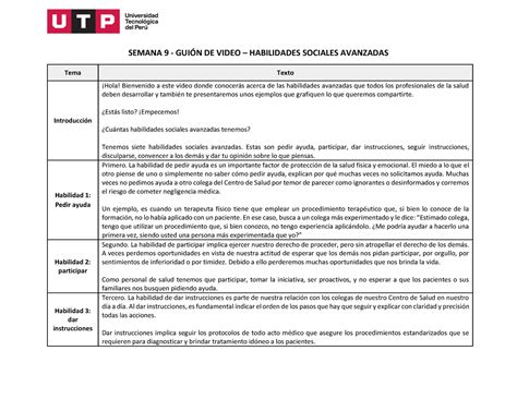 Semana Guion Habilidades Sociales Avanzadas Semana Guin