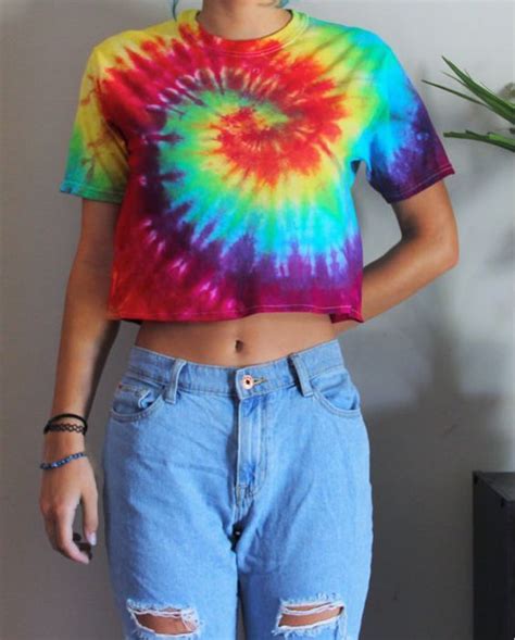 Vibrant Tie Dye Crop Top Rainbow Spiral By Vertigomuse On Etsy Tie