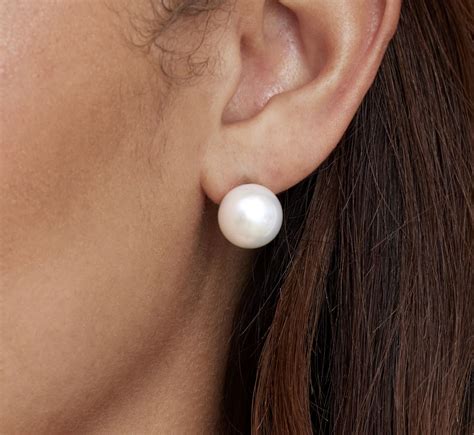 Mm White Freshwater Round Pearl Stud Earrings