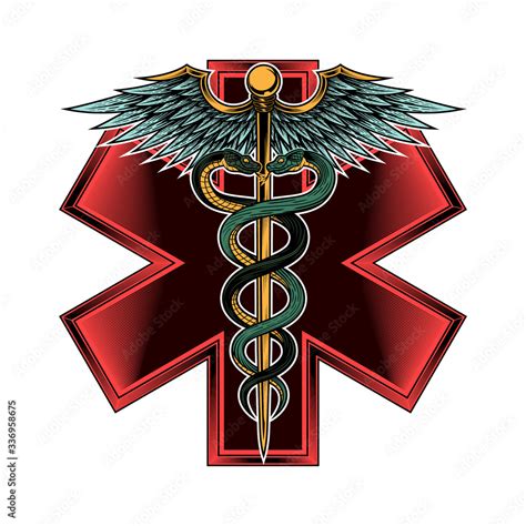 Emblem of the star of life with Caduceus symbol. Vector illustration in ...