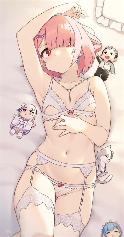 Rem Emilia Ram Natsuki Subaru And Puck Re Zero Kara Hajimeru