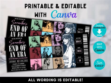 Editable Swift Eras Tour Birthday Invitation Template Th Etsy M Xico