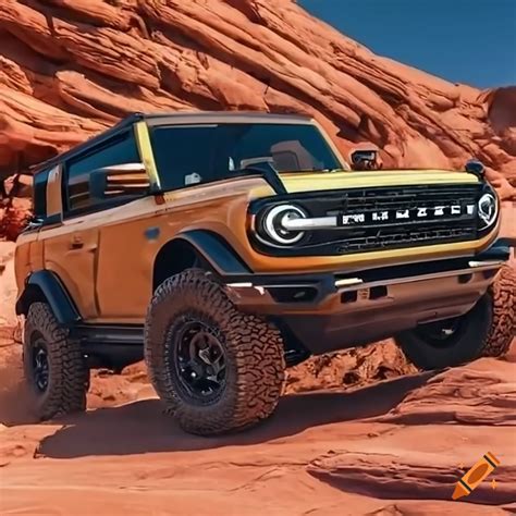 Red Ford Bronco Off Roading In Rocky Terrain