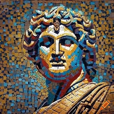 Detailed Photorealistic Mosaic Art Of Alexander The Great In