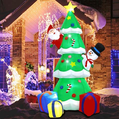 7ft Christmas Inflatables Tree With Santa Claus And Snowman Lighted