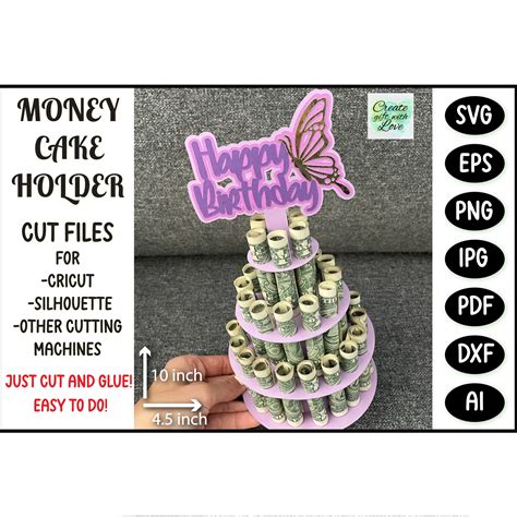 Birthday Money Cake Svg Cardstock Money Holder Svg Template Etsy