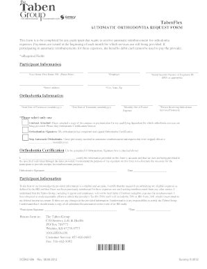 Fillable Online TabenFlex Automatic Orthodontia Request Form The