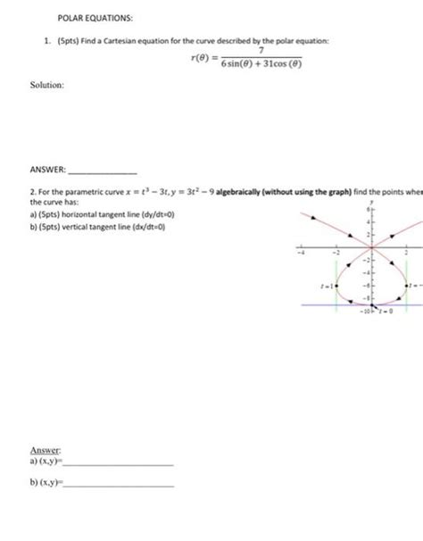 Solved POLAR EQUATIONS 1 Spts Find A Cartesian Equation Chegg