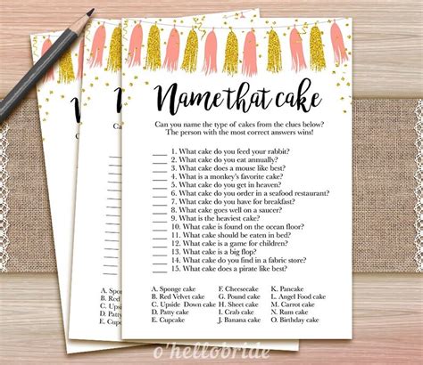 Name That Cake Game Guess The Cake Printable Coral And Godl Etsy