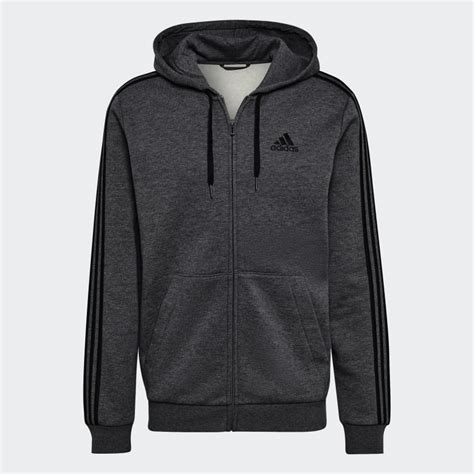 Adidas Essentials Fleece 3 Stripes Full Zip Hoodie Grey Mens Training Adidas Us