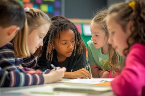 Ao Trabalhar Em Estreita Colaboração Com Alunos - Trabalho em equipe na sala de aula Um grupo de alunos adolescentes ...
