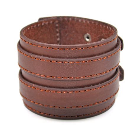 Mens Genuine Leather Bracelet Wristband Double Buckle Bracelet Straps