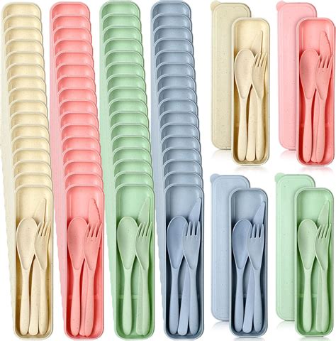 Amazon Jinei Sets Wheat Straw Utensils Reusable Travel Utensils