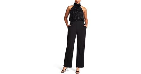 Eliza J Mock Neck Halter Sequin Jumpsuit Dress In Black Lyst