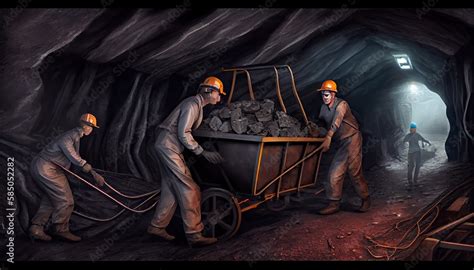 Underground mining Coal mining in mine Miner in underground mine on coal mining work. Mine ...