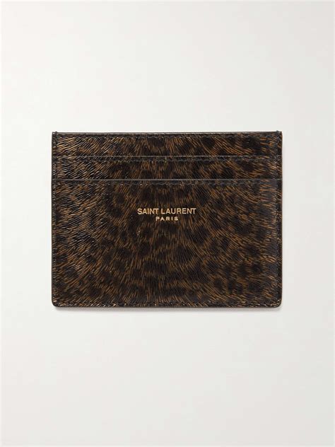 SAINT LAURENT Leopard Print Glossed Textured Leather Cardholder For Men