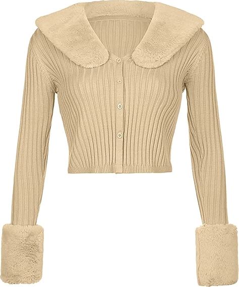 Wuloopesoy Womens Long Sleeve Knit Cardigan V Neck Top Button Jacket