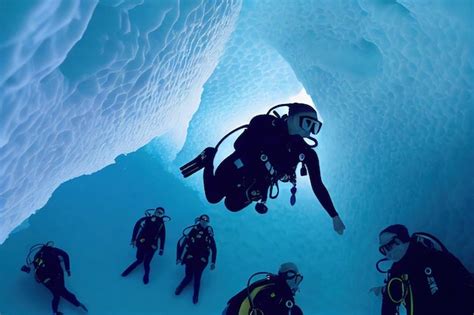 Premium Photo | Divers exploring ocean floor in underwater cave