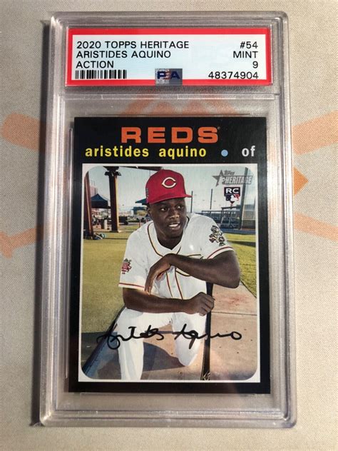 2020 Topps Heritage 54 Aristides Aquino Rc Action Cincinnati Reds Psa