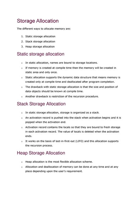 Storage Allocation Compiler Design Storage Allocation The Different