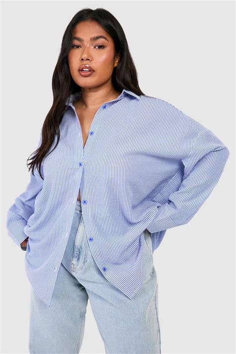 Plus Oversized Seersucker Stripe Shirt Boohoo Uk