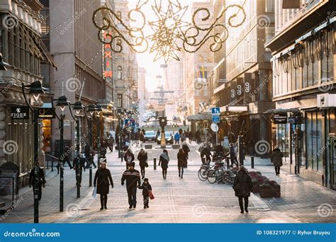 Helsinki, Finland. People Walking on Kluuvikatu Street in Winter ...