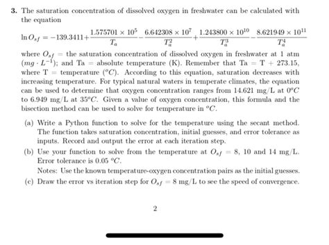 Solved The Saturation Concentration Of Dissolved Oxygen Chegg