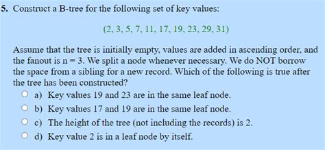 Construct A B Tree For The Following Set Of Key Chegg