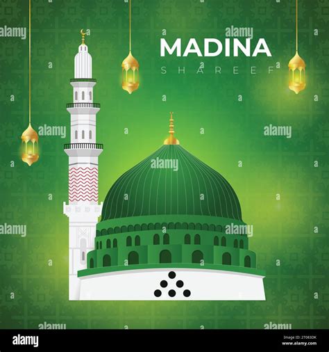 Masjid Nabawi In Madina Tun Nabi Vector Illustration Isolated On Gradient Background Stock