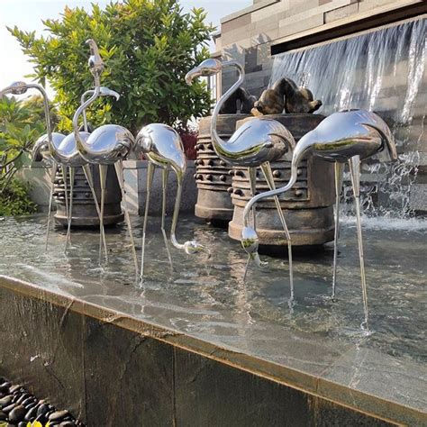 Indoor Silver Flamingo Statue Craft Metal Bird Yard Art Stainless Steel