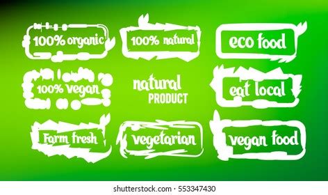 Set Green Labels Badges Leaves Organic Stock Vector Royalty Free