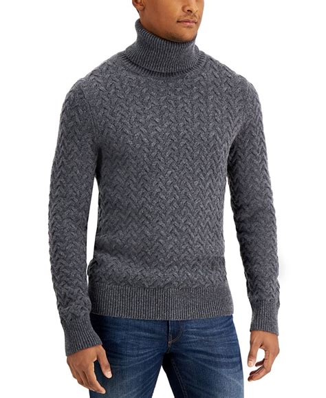 Michael Kors Mens Classic Fit Chunky Cable Knit Turtleneck Sweater