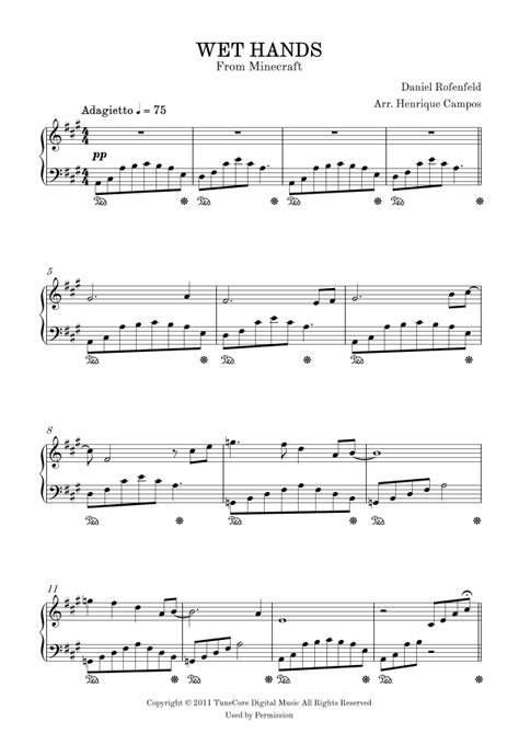 Wet Hands Sheet Music C418 Piano Solo