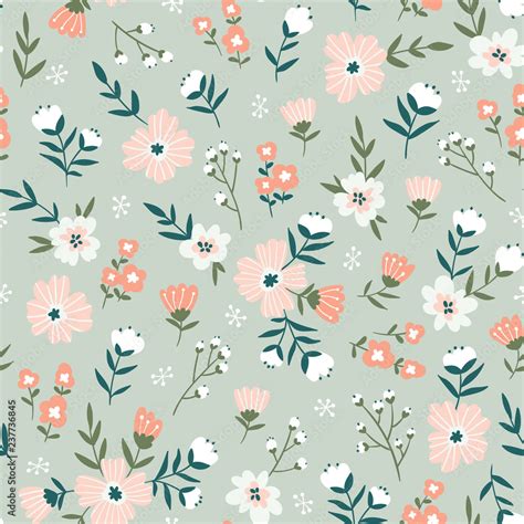 Trendy Seamless Floral Pattern Fabric Design With Simple Flowers