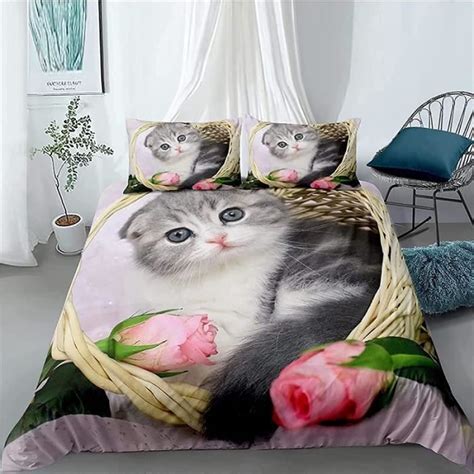 Housse De Couette X Chat Rose Parure De Lit Imprim E D Housses