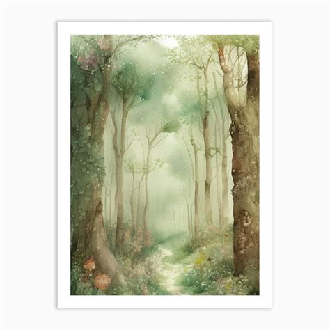 Watercolor Forest Path Art Print By Art Shop Fy