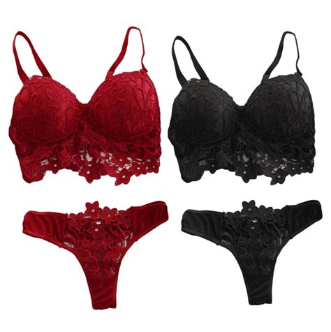 Push Up Bra Panties Sets Women Sexy Lingerie Lace Underwear Size S Red