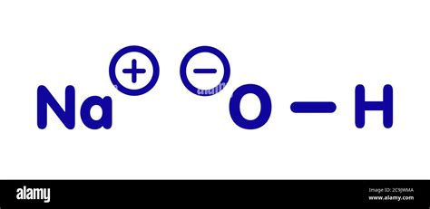 Hidróxido de sodio (lejía, sosa cáustica), estructura química. Fórmula esquelética azul sobre ...