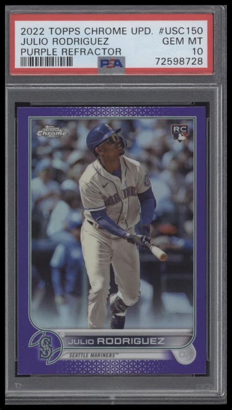 Julio Rodriguez 2022 Topps Chrome Update Usc150 Purple Refractor Psa