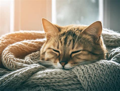 cat sleeping   blanket showing comfort feeling ai generated